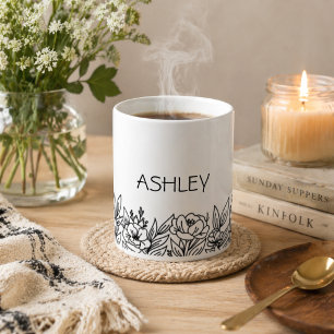 Minimalist Wildflower Monogram  Coffee Mug