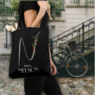 Minimalist wildflower monogram teacher tote bag