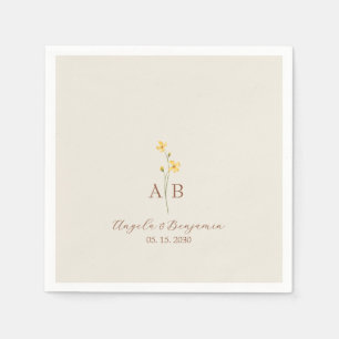 Minimalist Wildflower Monogram Wedding Napkin