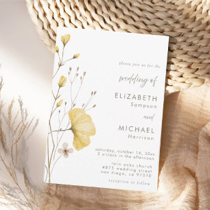 Minimalist Wildflower Neutral Wedding Invitation