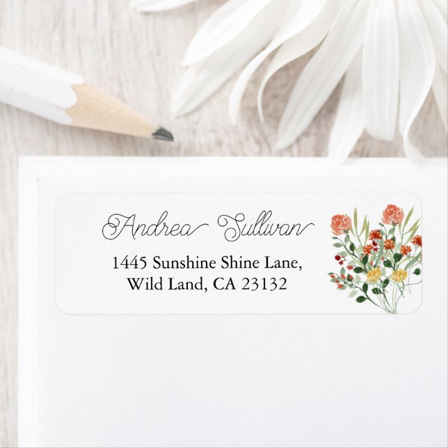 Minimalist Wildflower Peach Return Address Label (Insitu)