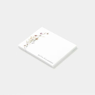 Minimalist Wildflower Personalised Name Stationery Post-it Notes
