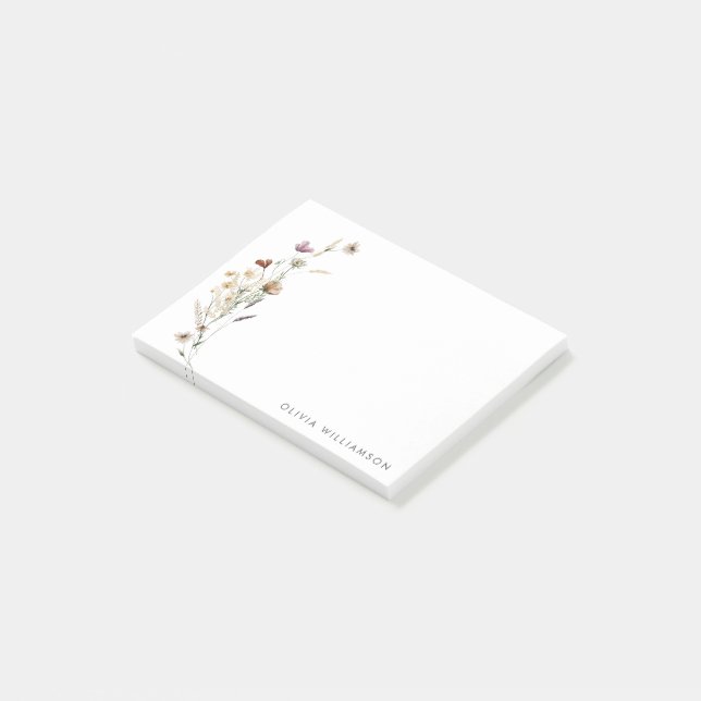 Minimalist Wildflower Personalised Name Stationery Post-it Notes (Angled)