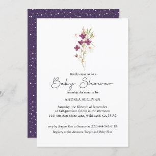 Minimalist Wildflower Purple Baby Shower Invitation