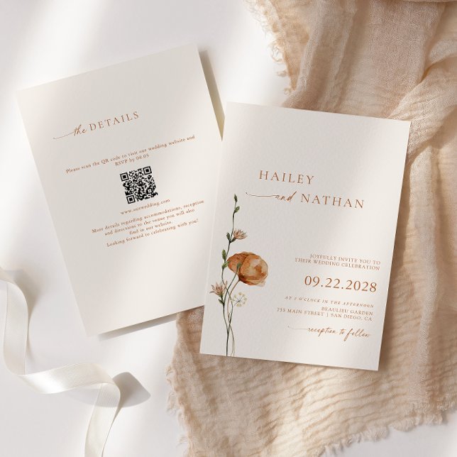 Minimalist Wildflower QR Code All In One Wedding Invitation (Creator Uploaded)