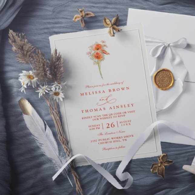 Minimalist Wildflower Rustic Chic QR Code Wedding Invitation (Creator Uploaded)