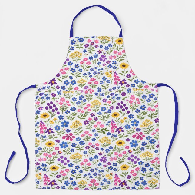 Minimalist Wildflower Seamless Pattern on White  Apron (Front)