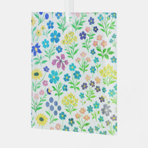 Minimalist Wildflower Seamless Pattern on White  Glass Tree Decoration