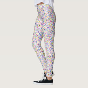 Minimalist Wildflower Seamless Pattern on White  Leggings