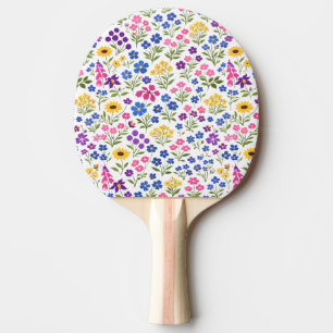 Minimalist Wildflower Seamless Pattern on White Ping Pong Paddle