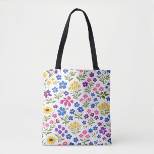 Minimalist Wildflower Seamless Pattern on White Tote Bag