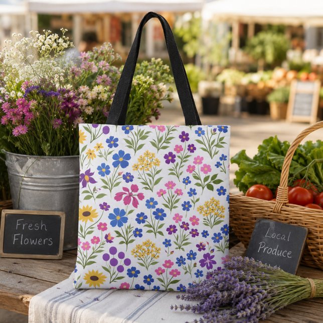 Minimalist Wildflower Seamless Pattern on White  Tote Bag (Creator Uploaded)