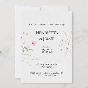 Minimalist Wildflower Typewriter Wedding Invitatio Invitation