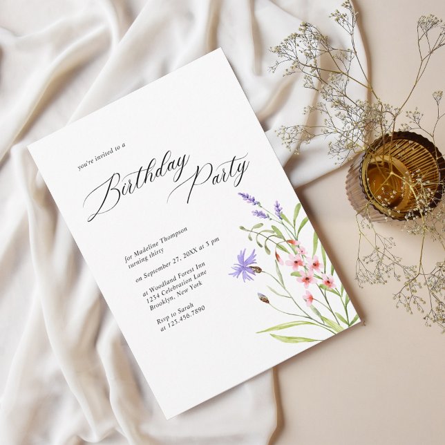 Minimalist Wildflower Watercolor Adult Birthday Invitation (Creator Uploaded)
