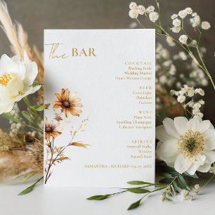 Minimalist Wildflower Wedding Drinks Bar Menu Pedestal Sign