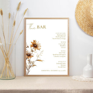 Minimalist Wildflower Wedding Drinks Bar Menu  Poster