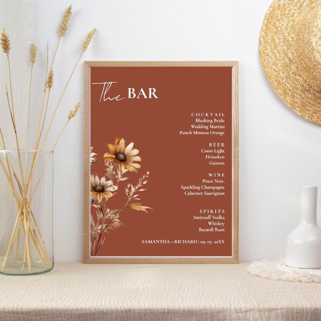 Minimalist Wildflower Wedding Drinks Bar Menu  Poster (Creator Uploaded)