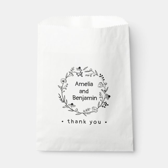 minimalist Wildflower Wreath Folk Rustic Wedding  Favour Bags (Front)