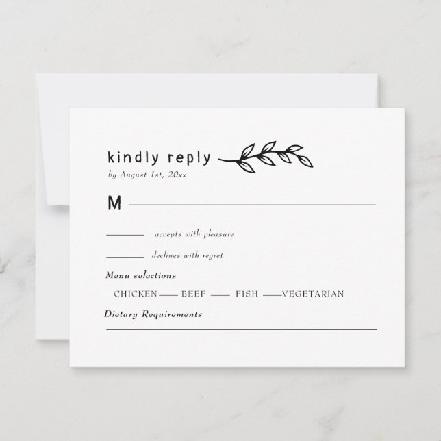 minimalist Wildflower Wreath Folk Rustic Wedding  RSVP Card (Front)