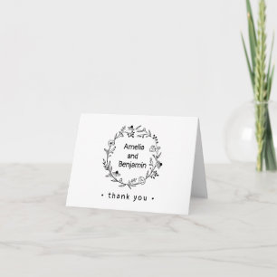minimalist Wildflower Wreath Folk Rustic Wedding  Thank You Card