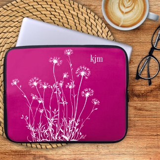 Minimalist Wildflowers Monogram Laptop Sleeve