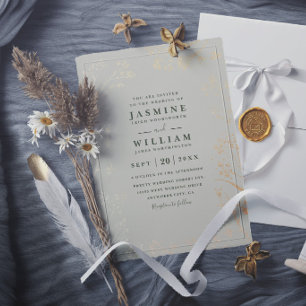 Minimalist Wildflowers Sage Rustic Elegant Wedding Invitation