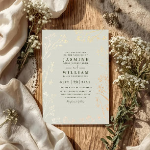 Minimalist Wildflowers Sage Rustic QR Code Wedding Invitation