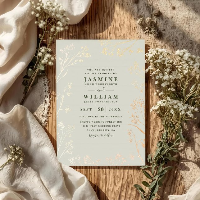 Minimalist Wildflowers Sage Rustic QR Code Wedding Invitation (Creator Uploaded)