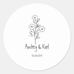 Minimalist Wildflowers Wedding Monogram Design Classic Round Sticker