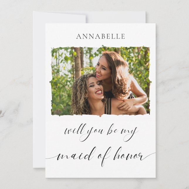 Minimalist Will You Be My Maid Of Honor Photo  Invitation (Front)