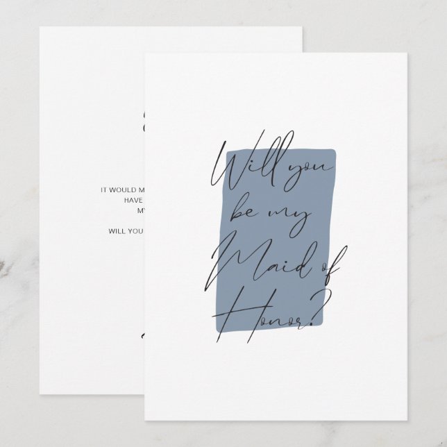 Minimalist Will You Be My Maid of Honour Dusty Blu Invitation (Front/Back)