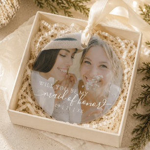 Minimalist Will You Be My Maid of Honour? Photo Ceramic Tree Decoration