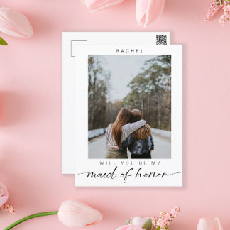 Minimalist Will you be my Maid of Honour Photo Chi Postcard