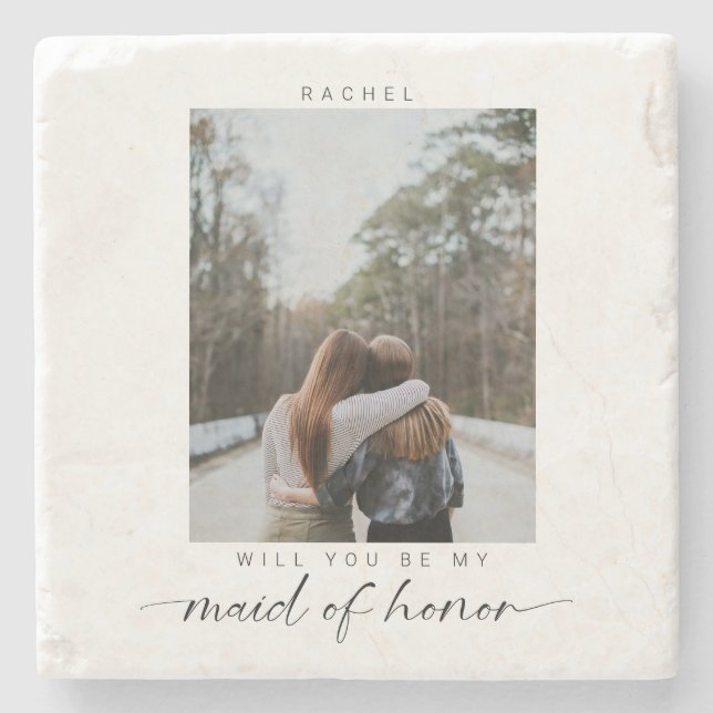 Minimalist Will you be my Maid of Honour Photo Chi Stone Coaster (Front)