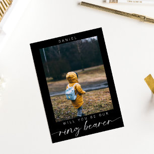 Minimalist Will you be my Ring Bearer Photo Black Invitation