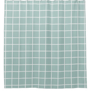 Minimalist Window Pane Grid, White on Seafoam Shower Curtain