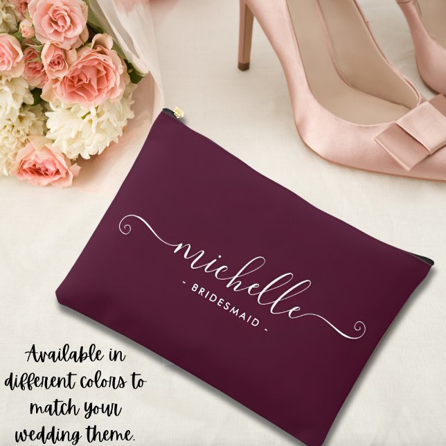 Minimalist Wine Berry Personalised Bridesmaid Accessory Pouch (Creator Uploaded)