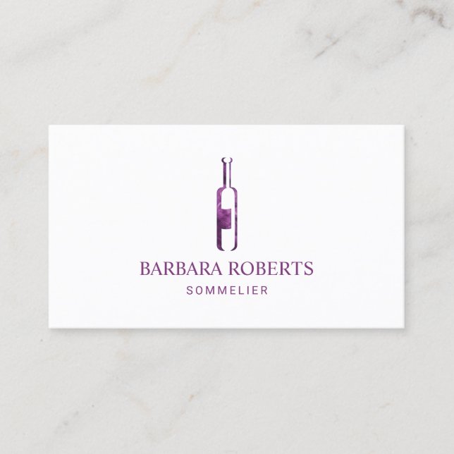 Minimalist Wine Bottle Logo Sommelier Business Card (Front)