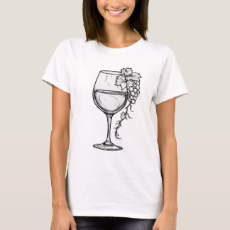 Minimalist Wine Glass & Grapes Line Art Summer T-S T-Shirt