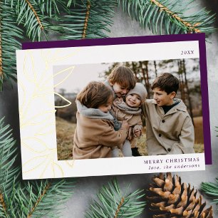 Minimalist Winter Botanical Purple Photo Foil Holiday Card