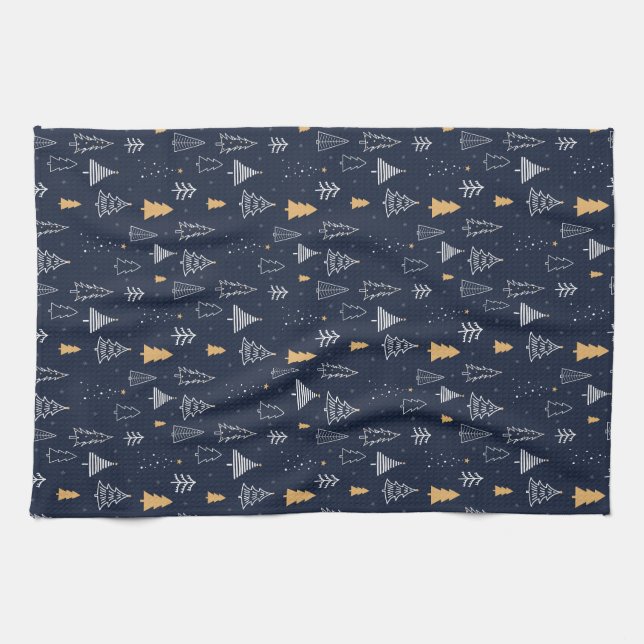 Minimalist Winter Christmas Tree Pattern Tea Towel (Horizontal)
