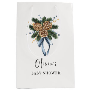 Minimalist Winter Christmas Wreath Baby Shower Medium Gift Bag