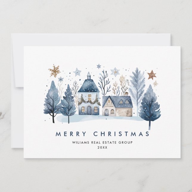 Minimalist Winter Country Town Christmas Corporate Holiday Card (Front)