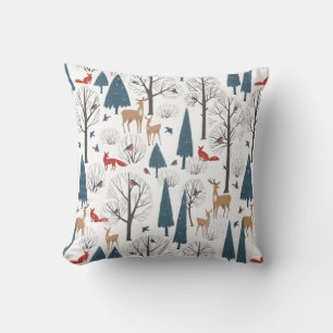Minimalist Winter Forest Animals and Trees Pattern Cushion