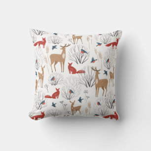 Minimalist Winter Forest Animals Pattern Cushion