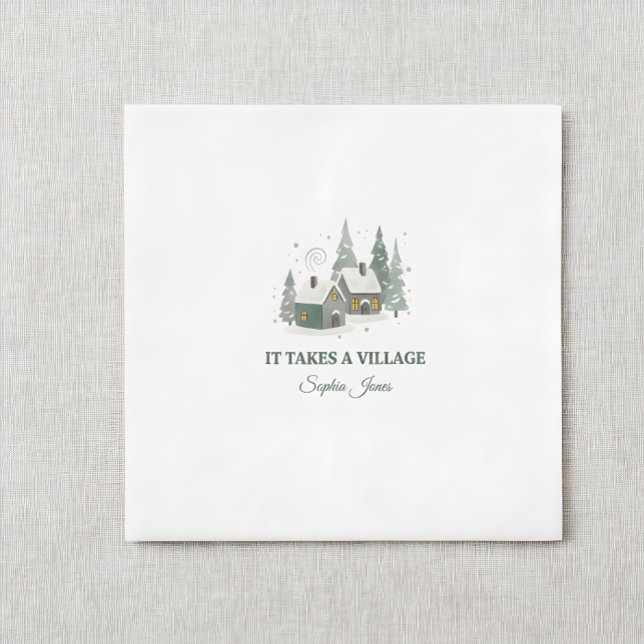 Minimalist Winter "It Takes a Village" baby shower Napkin (Creator Uploaded)