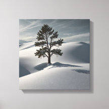 Minimalist Winter Landscape with a Lone Pine Tree