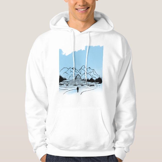 Minimalist Winter Mountain Adventure Hoodie - Snow (Front)