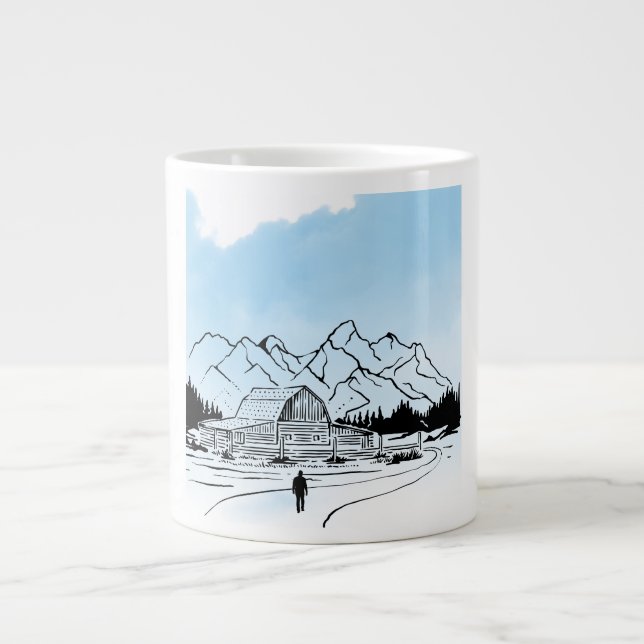 Minimalist Winter Mountain Adventure Jumbo Mug (Front)