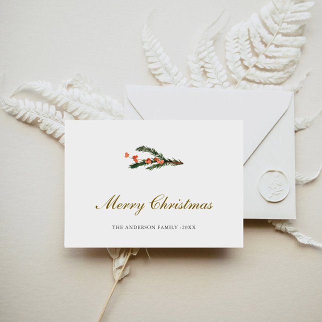 Minimalist Winter Pine branch Photo  Holiday Card (Creator Uploaded)